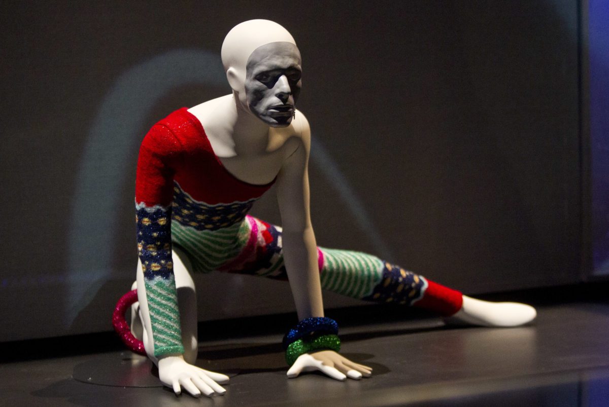 An outfit David Bowie wore on stage as Ziggy Stardust is photographed as part of a retrospective Bowie exhibition entitled David Bowie Is at the VA Museum in west London Wednesday Mar. 20 2013 scaled